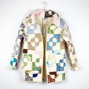 Vintage Quarter Circle Quilt Chore Coat Patchwork Farmhouse Jacket Size XS